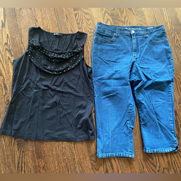 Lee Classic Fit 16 Jeans Capri Rhinestone Stretch Anne Klein XL Top Outfit Lot - Picture 1 of 11